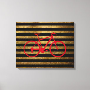 red bicycle & golden/black stripes canvas print