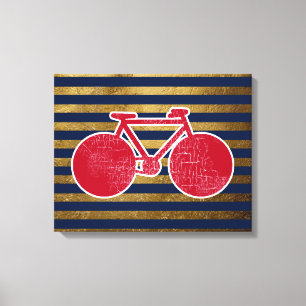 red bicycle & golden/blue stripes canvas print
