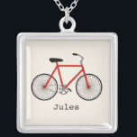 Red Bicycle Personalized Necklace<br><div class="desc">A pendant featuring an illustration of a red bicycle. Personalize with your name under bike.</div>