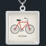 Red Bicycle Personalized Necklace<br><div class="desc">A pendant featuring an illustration of a red bicycle.  Personalize with your name under bike.</div>