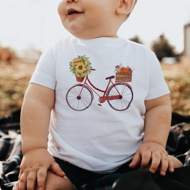 Red Bicycle Sunflowers & Pumpkins  Baby T-Shirt