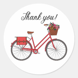 Red Bicycle Thank You Classic Round Sticker
