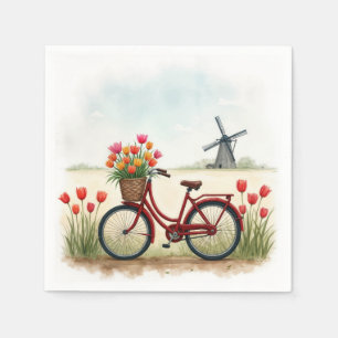 Red Bicycle With Dutch Tulips Napkin