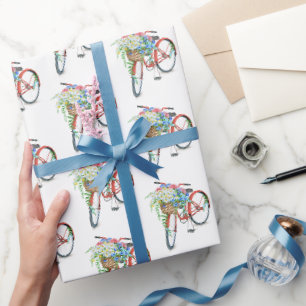 Red Bicycle with Flower Basket Wrapping Paper