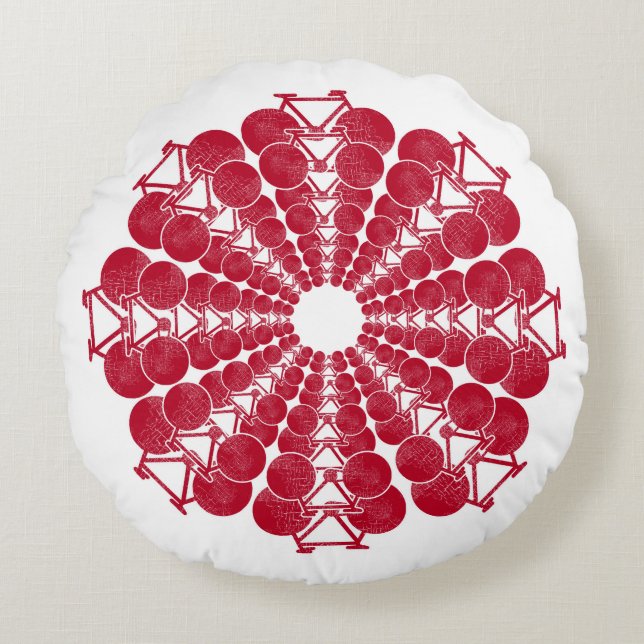 red bicycles mandala on white round pillow (Front)
