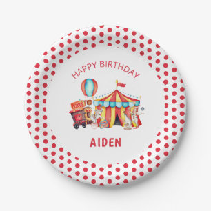 Red Big Top Circus Happy Birthday Paper Plate