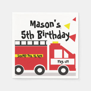 Red Big Truck Firefighter Birthday Napkin