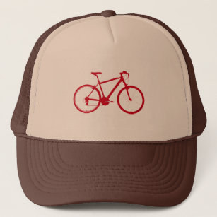 red bike, cycling trucker hat
