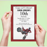 Red Bike Sports Boy Birthday Invitations<br><div class="desc">These invitations are a one of a kind way to invite your son or daughter's friends to a dirt bike themed birthday party. This design features a green red dirt bike, the back of the card features a diamond plate look. ===============DESIGN TIP=================Use the customize button to move, resize, change the...</div>