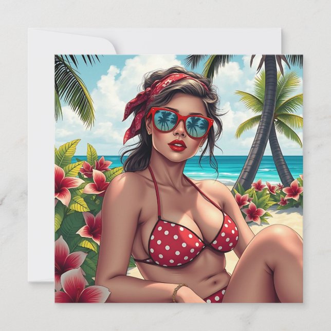 Red Bikini, Sunglasses and Bandana Woman Blank (Front)