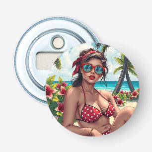 Red Bikini, Sunglasses and Bandana Woman   Bottle Opener