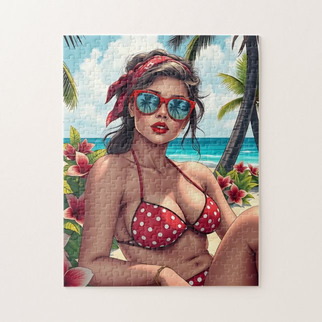 Red Bikini, Sunglasses and Bandana Woman   Jigsaw Puzzle (Vertical)