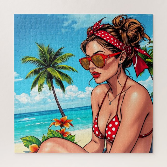 Red Bikini, Sunglasses and Bandana Woman   Jigsaw Puzzle (Vertical)