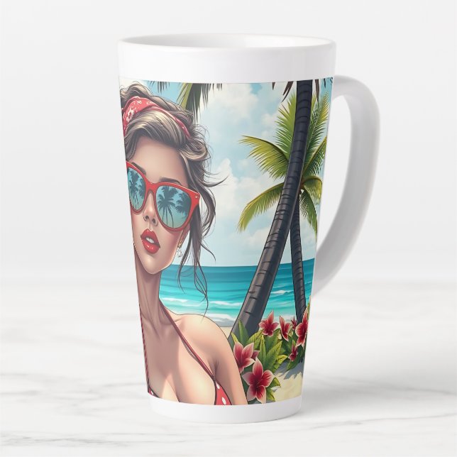 Red Bikini, Sunglasses and Bandana Woman   Latte Mug (Right Angle)