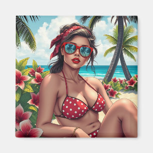 Red Bikini, Sunglasses and Bandana Woman Magnet