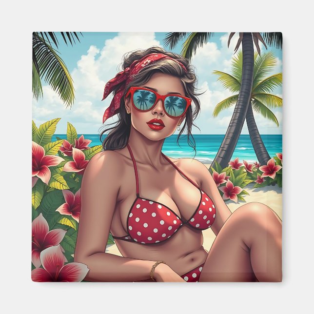 Red Bikini, Sunglasses and Bandana Woman  Magnet (Front)