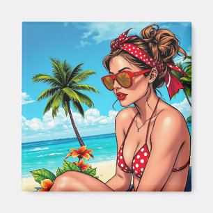 Red Bikini, Sunglasses and Bandana Woman Magnet