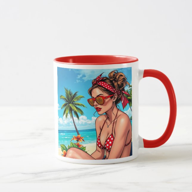 Red Bikini, Sunglasses and Bandana Woman   Mug (Right)