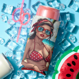 Red Bikini, Sunglasses and Bandana Woman Seltzer Can Cooler