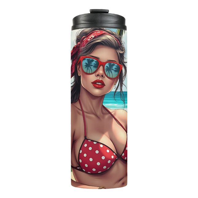 Red Bikini, Sunglasses and Bandana Woman   Thermal Tumbler (Front)