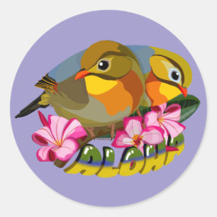 RED-BILLED LEIOTHRIX BIRDS—ALOHA CLASSIC ROUND STICKER