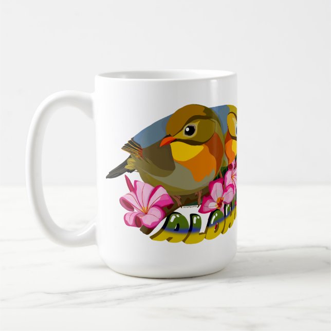 RED-BILLED LEIOTHRIX BIRDS—ALOHA COFFEE MUG (Left)