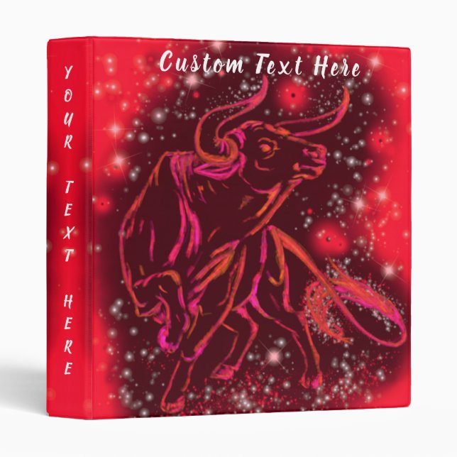 Red Binder Bull Running At Starry Night Your Text (Front/Spine)