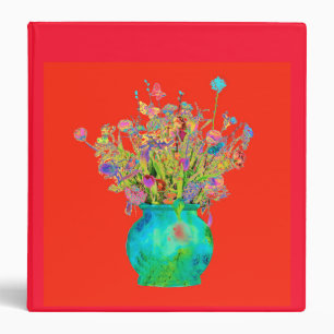 Red Binder with Wildflowers in Aqua Vase