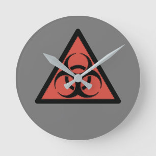 Red biohazard sign round clock