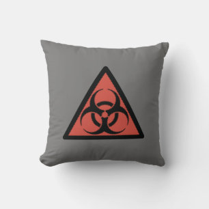 Red biohazard sign throw pillow
