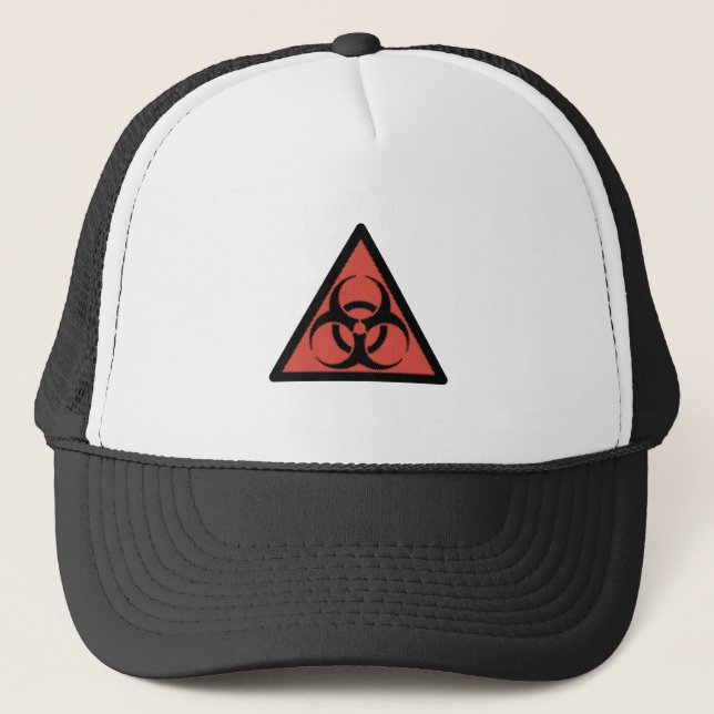 Red biohazard sign trucker hat (Front)