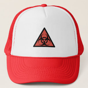 Red biohazard sign trucker hat