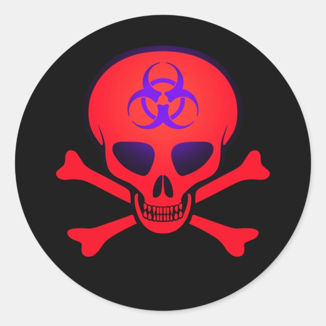 Red Biohazard Skull and Crossbones Sticker (Front)