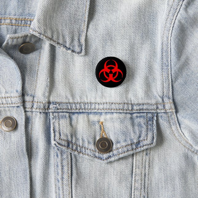 Red Biohazard Symbol 1 Inch Round Button (In Situ)