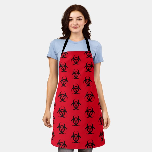 Red Biohazard Symbol  Apron (Worn)