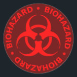 Red Biohazard Symbol Sticker<br><div class="desc">Biohazard - bold red lettering and biohazard symbol with a dark red background.</div>