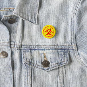 Red Biohazard Warning 1 Inch Round Button
