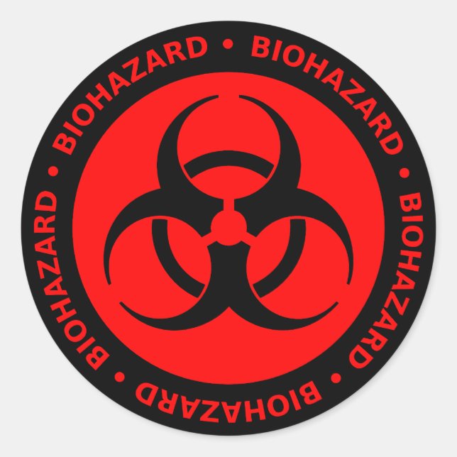 Red Biohazard Warning Classic Round Sticker (Front)