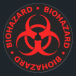 Red Biohazard Warning Classic Round Sticker<br><div class="desc">Biohazard - black sticker with bold red lettering and biohazard symbol.</div>
