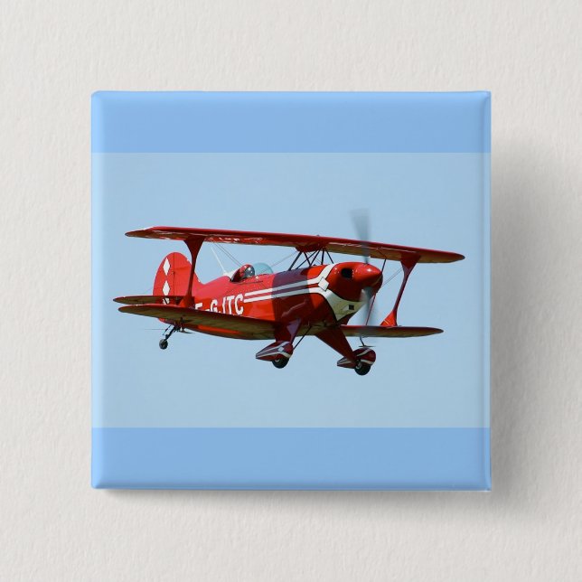 Red Biplane 2 Inch Square Button (Front)