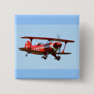 Red Biplane 2 Inch Square Button