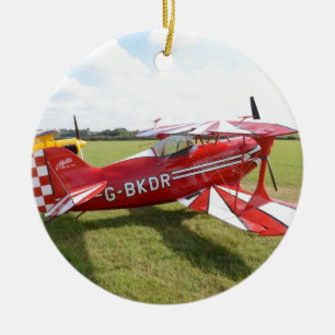 Red Biplane Ceramic Ornament