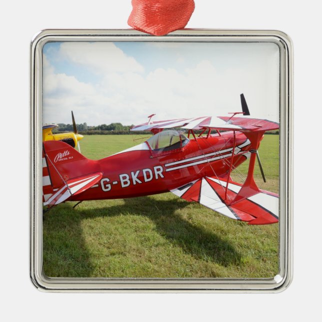 Red Biplane Metal Ornament (Front)