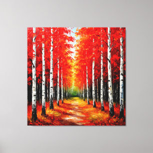 Red Birch Forest Pathway Capturing the Beauty Canvas Print