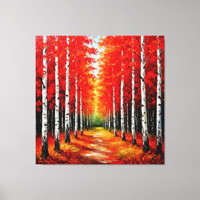 Red Birch Forest Pathway Capturing the Beauty Canvas Print (Front)