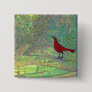 Red Bird 2 Inch Square Button