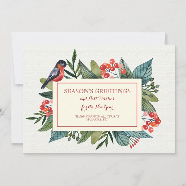 Red Bird and Berries Holiday Card (Front)