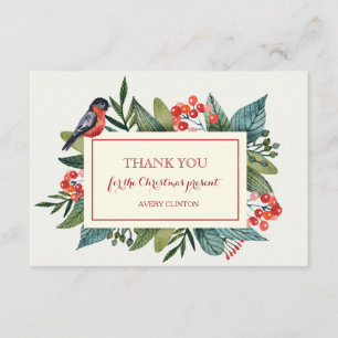 Red Bird and Berries Thank You Card