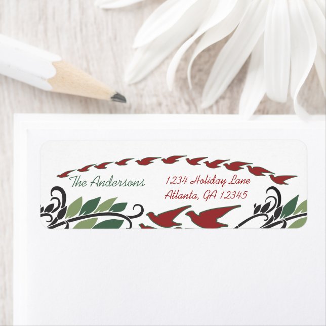 Red Bird Arch Leaf Swirl Art Nouveau Adresse (En situation)