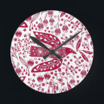 Red Bird Art Round Clock<br><div class="desc">Red and white doves for peace.  Original art by Nic Squirrell.</div>